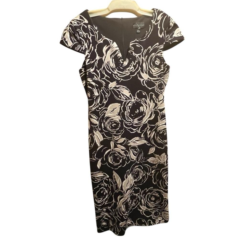 Floral Black White Tan Roses Flower Floral Dress size 6